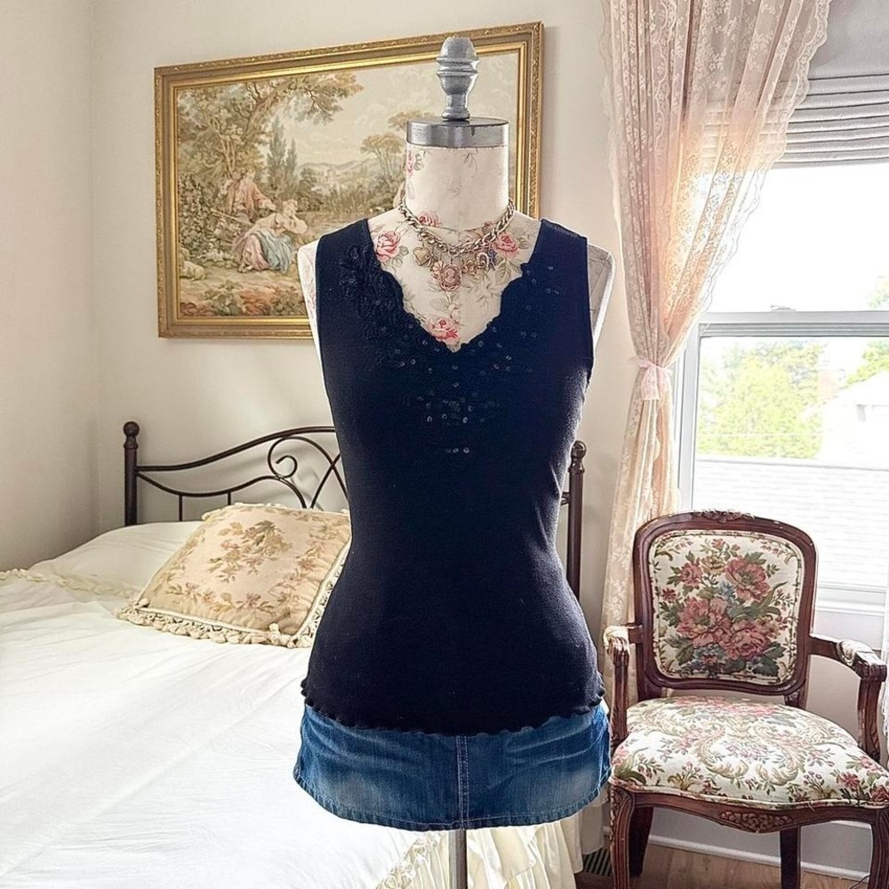 Black fairy tank  Y2K‎ Cinema Etoile black embellished tank size medium
